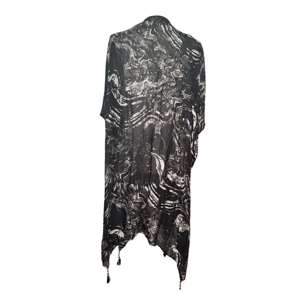 Nordstrom Women's Tassel Kimono Duster Cardigan Black White One Size - Picture 4 of 7